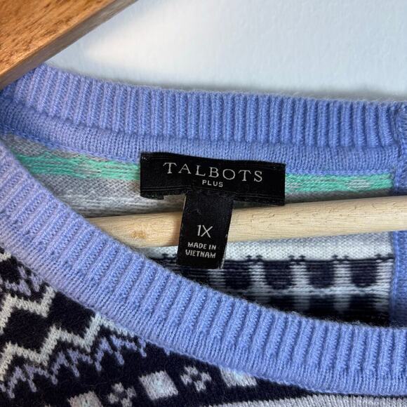 Talbots Cozy Fair Isle Crewneck Sweater size 1X Lambs Wool Preppy Warm Comfort - Picture 7 of 13